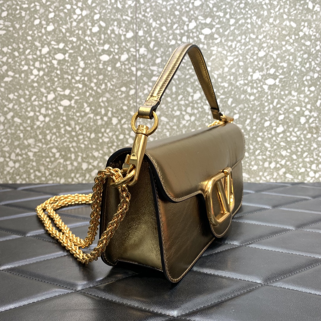 Valentino Garavani Loco Shoulder Bag in Gold Calfskin Leather